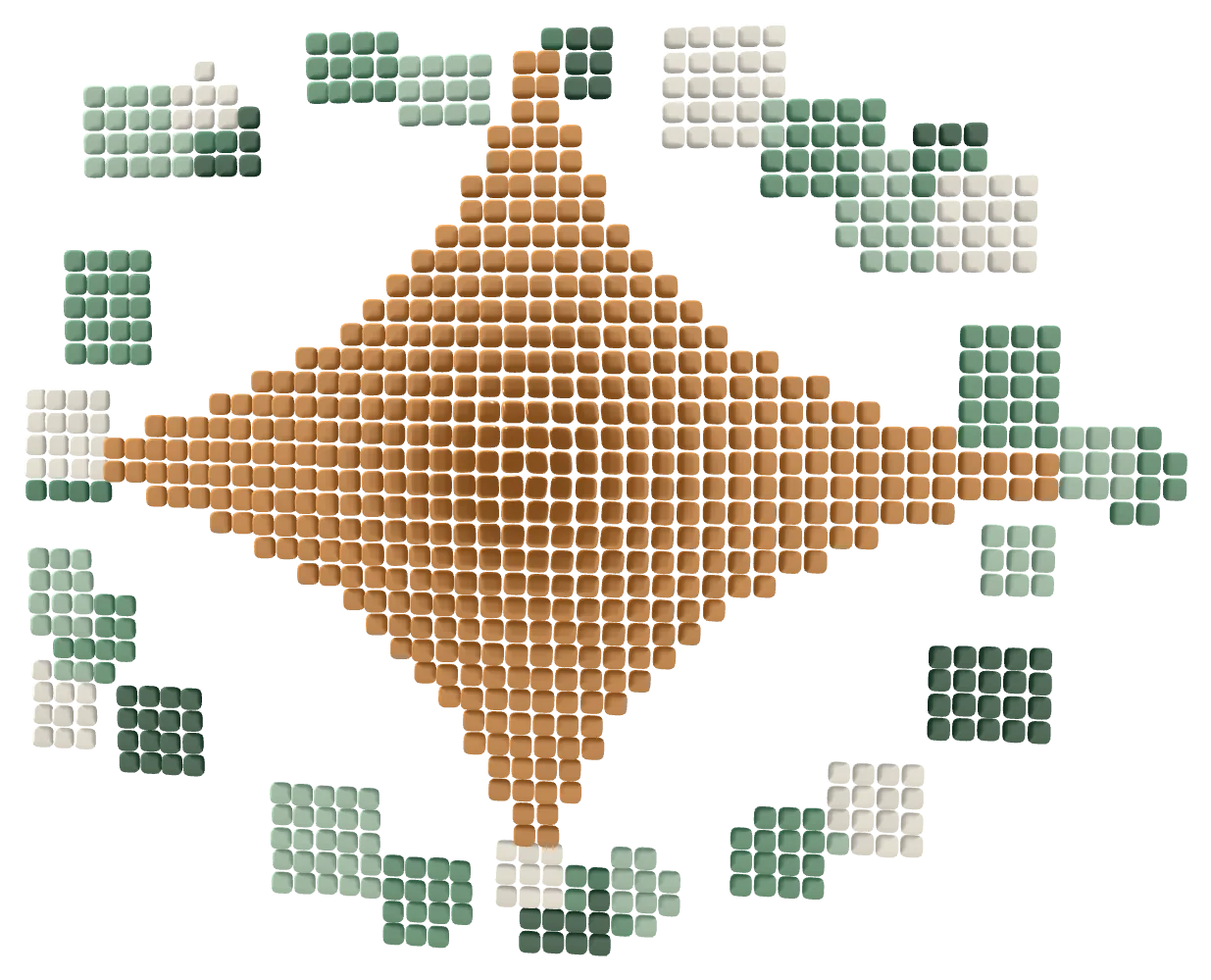 Ceramic tiles forming an amber spark inside a ring of green tiles. Illustrative image.